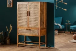 Massives Highboard BAMBOO LOUNGE 140cm Mangoholz Bambus mit Wiener Geflecht