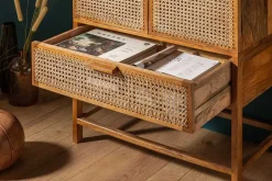 Massives Highboard BAMBOO LOUNGE 140cm Mangoholz Bambus mit Wiener Geflecht