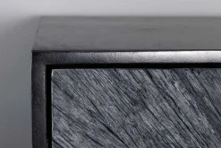 Massives Highboard BARRACUDA 120cm grau Mangoholz mit Teakholz-Front schwarz Metall