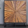 Massives Highboard BARRACUDA 120cm braun Mangoholz mit Teakholz-Front schwarz Metall