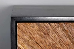 Massives Highboard BARRACUDA 120cm braun Mangoholz mit Teakholz-Front schwarz Metall