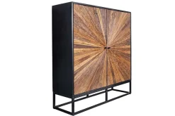 Massives Highboard BARRACUDA 120cm braun Mangoholz mit Teakholz-Front schwarz Metall