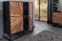 Massives Highboard BARRACUDA 120cm braun Mangoholz mit Teakholz-Front schwarz Metall