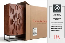 Massives Highboard DUNE 120cm walnuss-braun Akazienholz 3D-Design schwarz Metall
