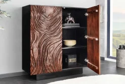 Massives Highboard FLUID 110cm walnuss-braun Akazienholz aufwendiges 3D-Design