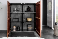Massives Highboard FLUID 110cm walnuss-braun Akazienholz aufwendiges 3D-Design