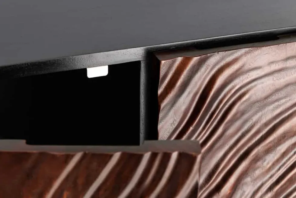 Massives Highboard FLUID 110cm walnuss-braun Akazienholz aufwendiges 3D-Design