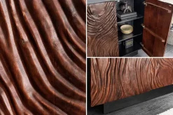 Massives Highboard FLUID 110cm walnuss-braun Akazienholz aufwendiges 3D-Design