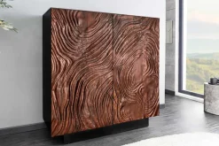 Massives Highboard FLUID 110cm walnuss-braun Akazienholz aufwendiges 3D-Design