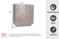 Massives Highboard FLUID 110cm walnuss-braun Akazienholz aufwendiges 3D-Design