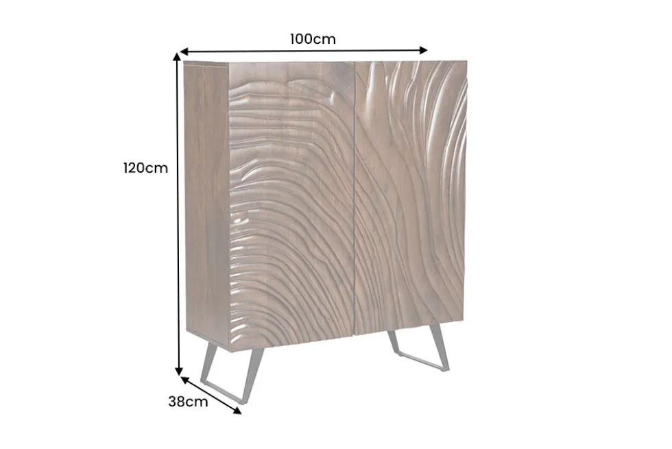 Massives Highboard FLUID 120cm walnuss-braun Akazienholz 3D-Design Kufengestell