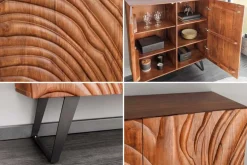 Massives Highboard FLUID 120cm walnuss-braun Akazienholz 3D-Design Kufengestell