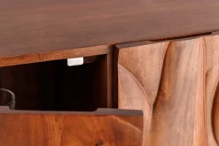 Massives Highboard FLUID 120cm walnuss-braun Akazienholz 3D-Design Kufengestell