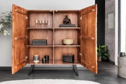 Massives Highboard FLUID 120cm walnuss-braun Akazienholz 3D-Design Kufengestell