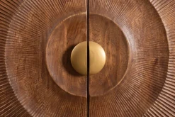 Massives Highboard GOLDEN SUNSET 120cm braun gold Mangoholz mit 3D Schnitzereien