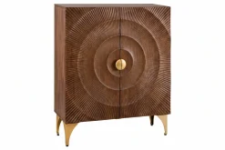 Massives Highboard GOLDEN SUNSET 120cm braun gold Mangoholz mit 3D Schnitzereien