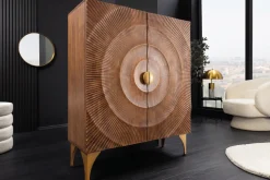Massives Highboard GOLDEN SUNSET 120cm braun gold Mangoholz mit 3D Schnitzereien