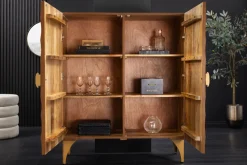 Massives Highboard GOLDEN SUNSET 120cm braun gold Mangoholz mit 3D Schnitzereien