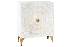 Massives Highboard GOLDEN SUNSET 120cm weiß gold Mangoholz mit 3D Schnitzereien