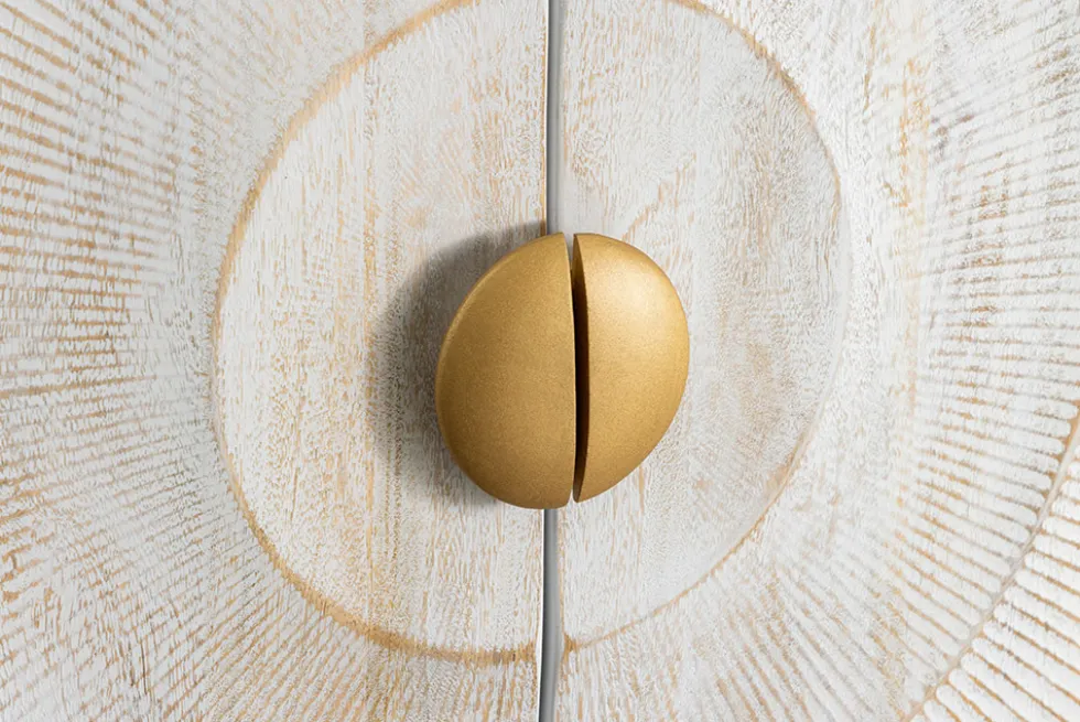 Massives Highboard GOLDEN SUNSET 120cm weiß gold Mangoholz mit 3D Schnitzereien