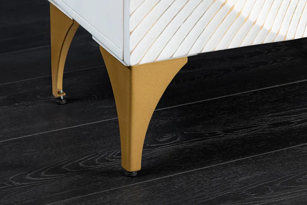 Massives Highboard GOLDEN SUNSET 120cm weiß gold Mangoholz mit 3D Schnitzereien