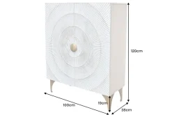 Massives Highboard GOLDEN SUNSET 120cm weiß gold Mangoholz mit 3D Schnitzereien