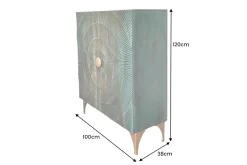Massives Highboard GOLDEN SUNSET 120cm türkis gold Mangoholz mit 3D Schnitzereien