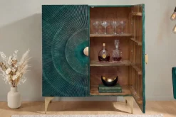 Massives Highboard GOLDEN SUNSET 120cm türkis gold Mangoholz mit 3D Schnitzereien