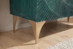 Massives Highboard GOLDEN SUNSET 120cm türkis gold Mangoholz mit 3D Schnitzereien
