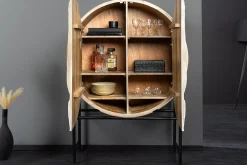 Massives Highboard LION 140cm weiß Mangoholz Metall 3D Schnitzereien Kunstwerk