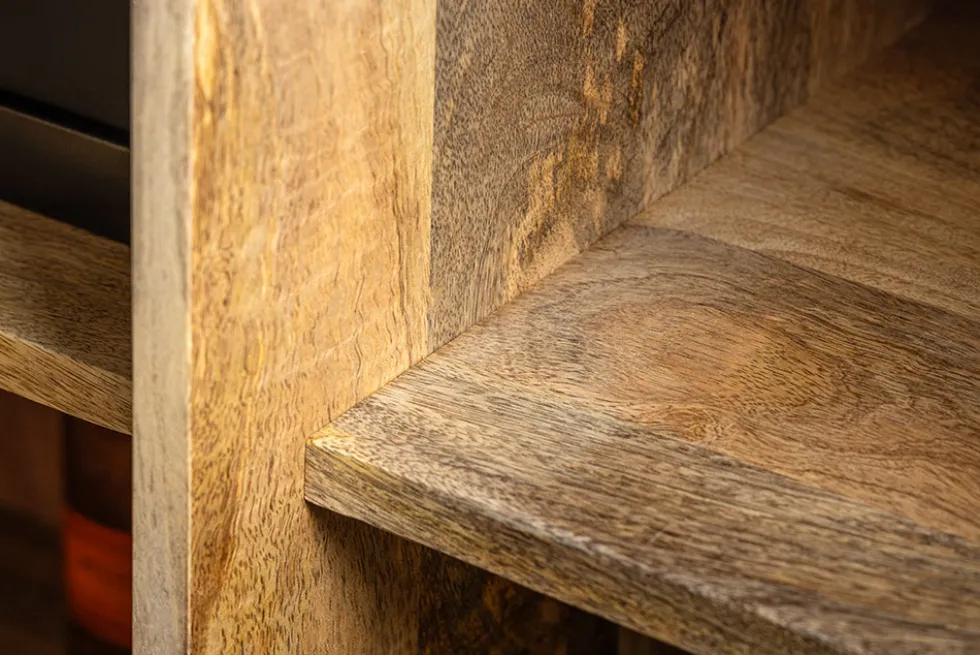 Massives Highboard LION 140cm weiß Mangoholz Metall 3D Schnitzereien Kunstwerk