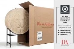 Massives Highboard LION 140cm weiß Mangoholz Metall 3D Schnitzereien Kunstwerk