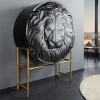 Massives Highboard LION 140cm schwarz gold Mangoholz 3D Schnitzereien Kunstwerk