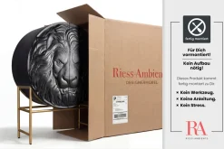 Massives Highboard LION 140cm schwarz gold Mangoholz 3D Schnitzereien Kunstwerk