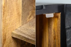 Massives Highboard LION 140cm schwarz gold Mangoholz 3D Schnitzereien Kunstwerk