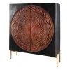 Massives Highboard MANDALA 120cm Mangoholz mit 3D Schnitzereien schwarz goldene Füße