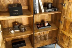 Massives Highboard MANDALA 120cm Mangoholz mit 3D Schnitzereien schwarz goldene Füße