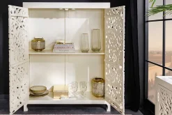Massives Highboard MARRAKESCH 140cm weiß Mangoholz mit Verzierung handmade