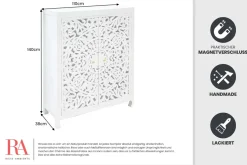 Massives Highboard MARRAKESCH 140cm weiß Mangoholz mit Verzierung handmade