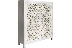 Massives Highboard MARRAKESCH 140cm weiß Mangoholz mit Verzierung handmade
