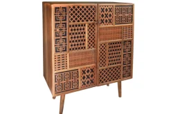Massives Highboard MARRAKESCH 120cm Mangoholz mit Verzierung Boho Stil