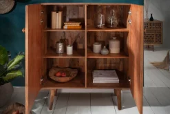 Massives Highboard MARRAKESCH 120cm Mangoholz mit Verzierung Boho Stil