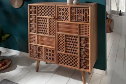 Massives Highboard MARRAKESCH 120cm Mangoholz mit Verzierung Boho Stil