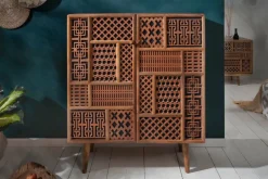 Massives Highboard MARRAKESCH 120cm Mangoholz mit Verzierung Boho Stil