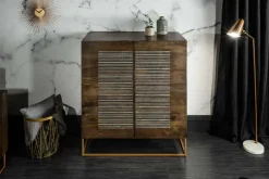 Massives Highboard ONYX 120cm dunkelbraun Mangoholz Edelstein Achat gold Metallgestell