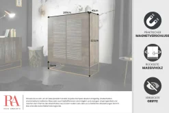 Massives Highboard ONYX 120cm dunkelbraun Mangoholz Edelstein Achat gold Metallgestell