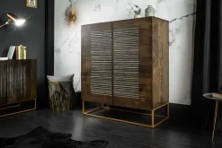Massives Highboard ONYX 120cm dunkelbraun Mangoholz Edelstein Achat gold Metallgestell