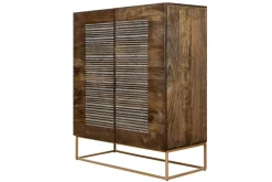 Massives Highboard ONYX 120cm dunkelbraun Mangoholz Edelstein Achat gold Metallgestell