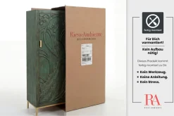Massives Highboard PEACOCK 170cm grün Mangoholz antik 3D Schnitzerei Pfau-Design