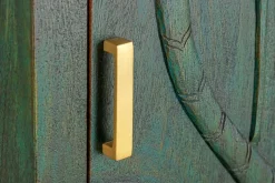 Massives Highboard PEACOCK 170cm grün Mangoholz antik 3D Schnitzerei Pfau-Design
